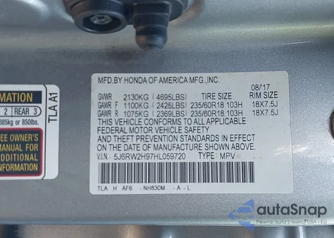 2017 Honda Cr-V Touring from USA, damaged, VIN 5J6RW2H97HL059720